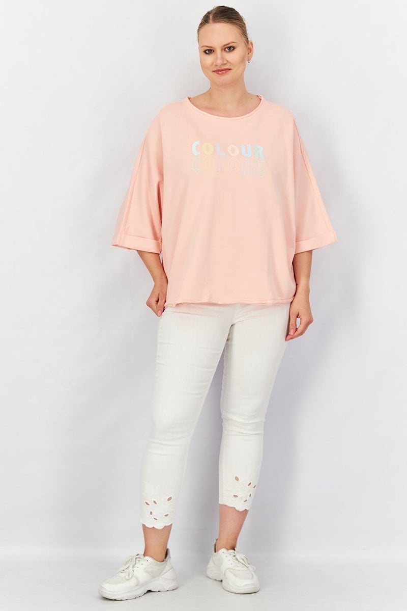 Tchibo Women Round Neck Embroidered Sweatshirt, Pink Combo - Image 4